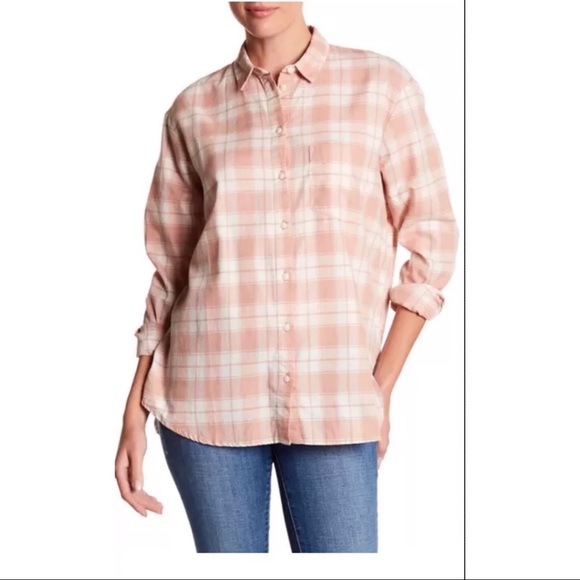 Madewell Oversized Ex Boyfriend Shirt Plaid Blush - Picture 4 of 7